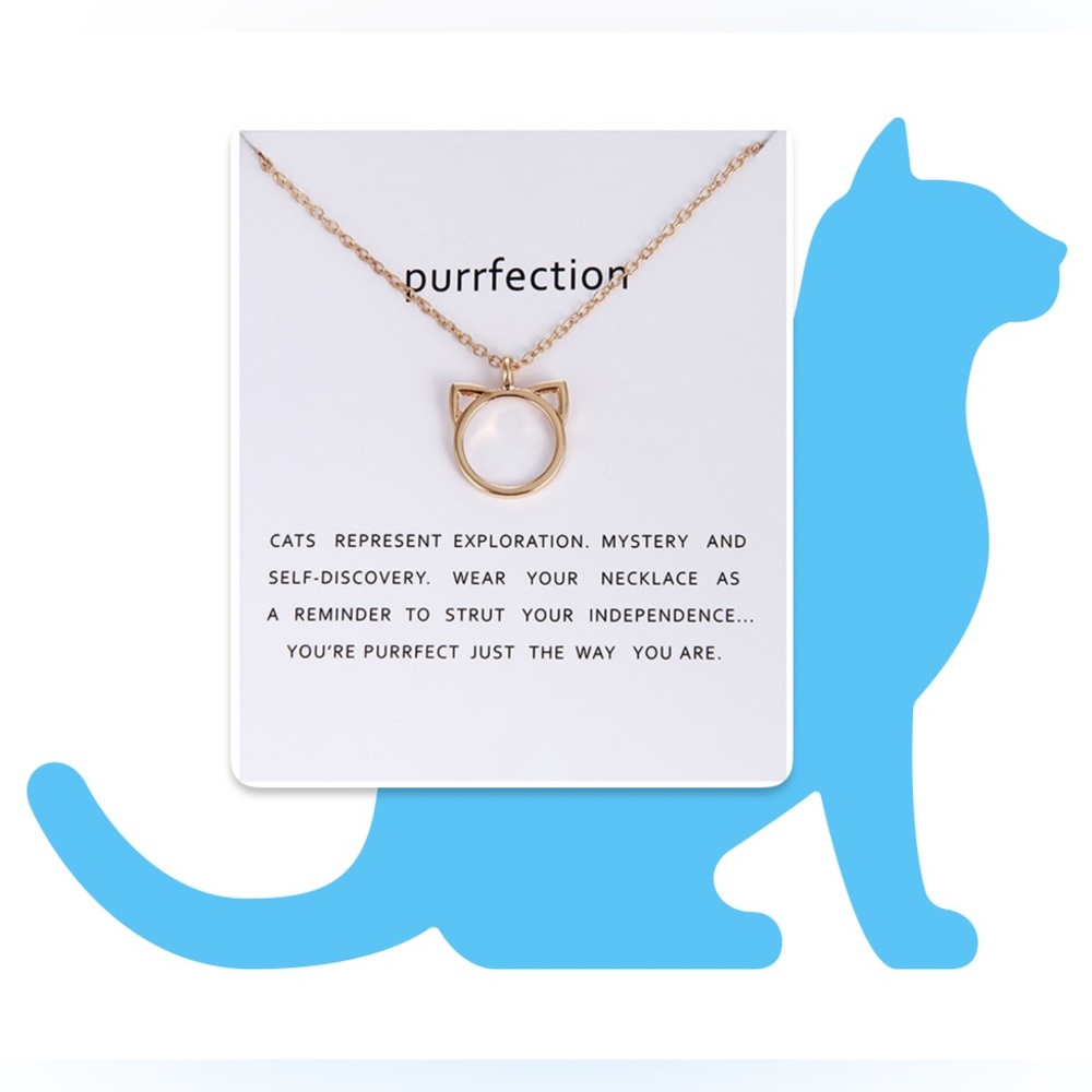 LAST ONE NEW Cat Kitty Ears "Purrfection" Gold Plated Necklace + Inspo Card